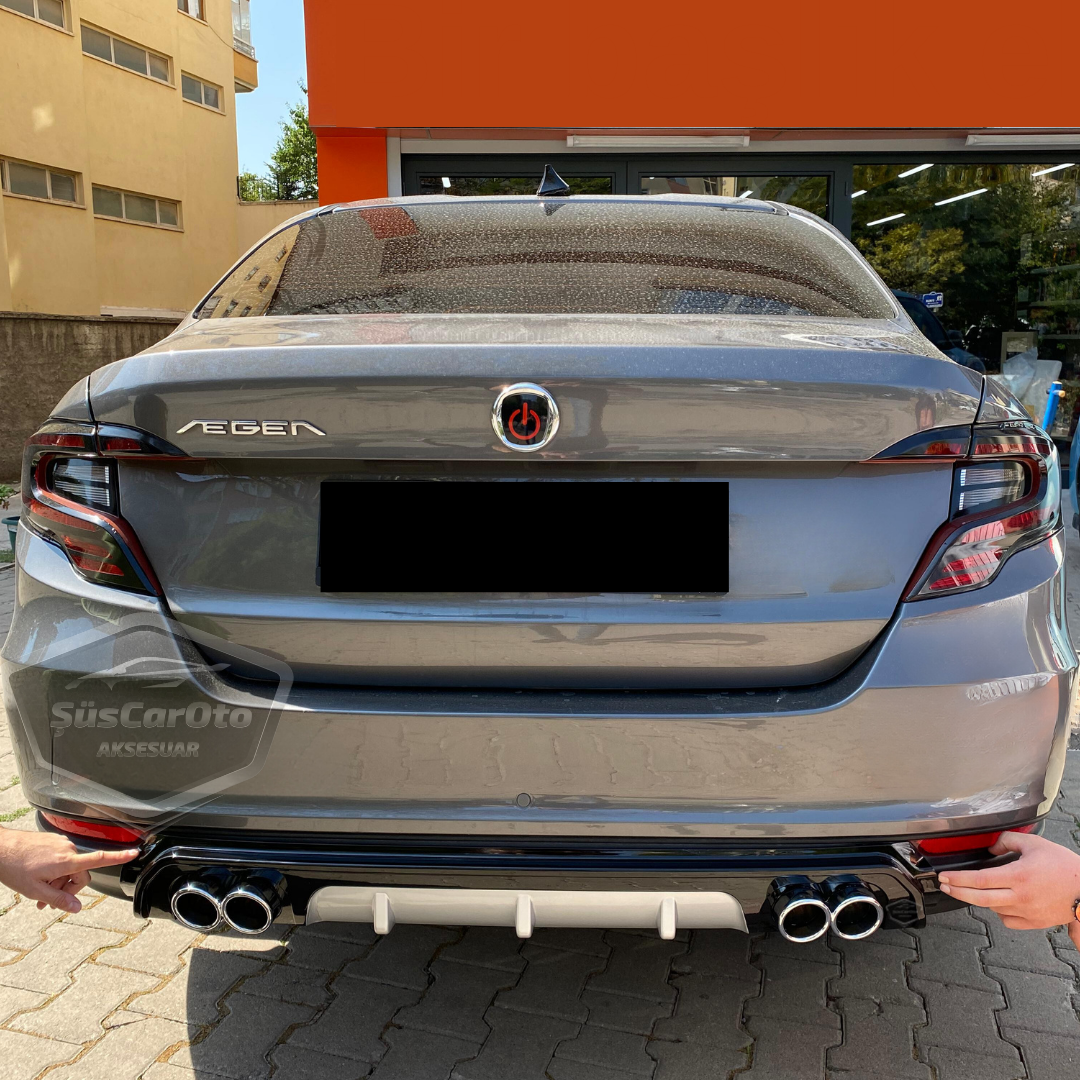 Fiat Egea Sedan 2015 en adelante difusor trasero Piano Black específico para vehículo con 4 salidas de escape cromadas, añadido de parachoques trasero negro brillante, importado de 1ª clase