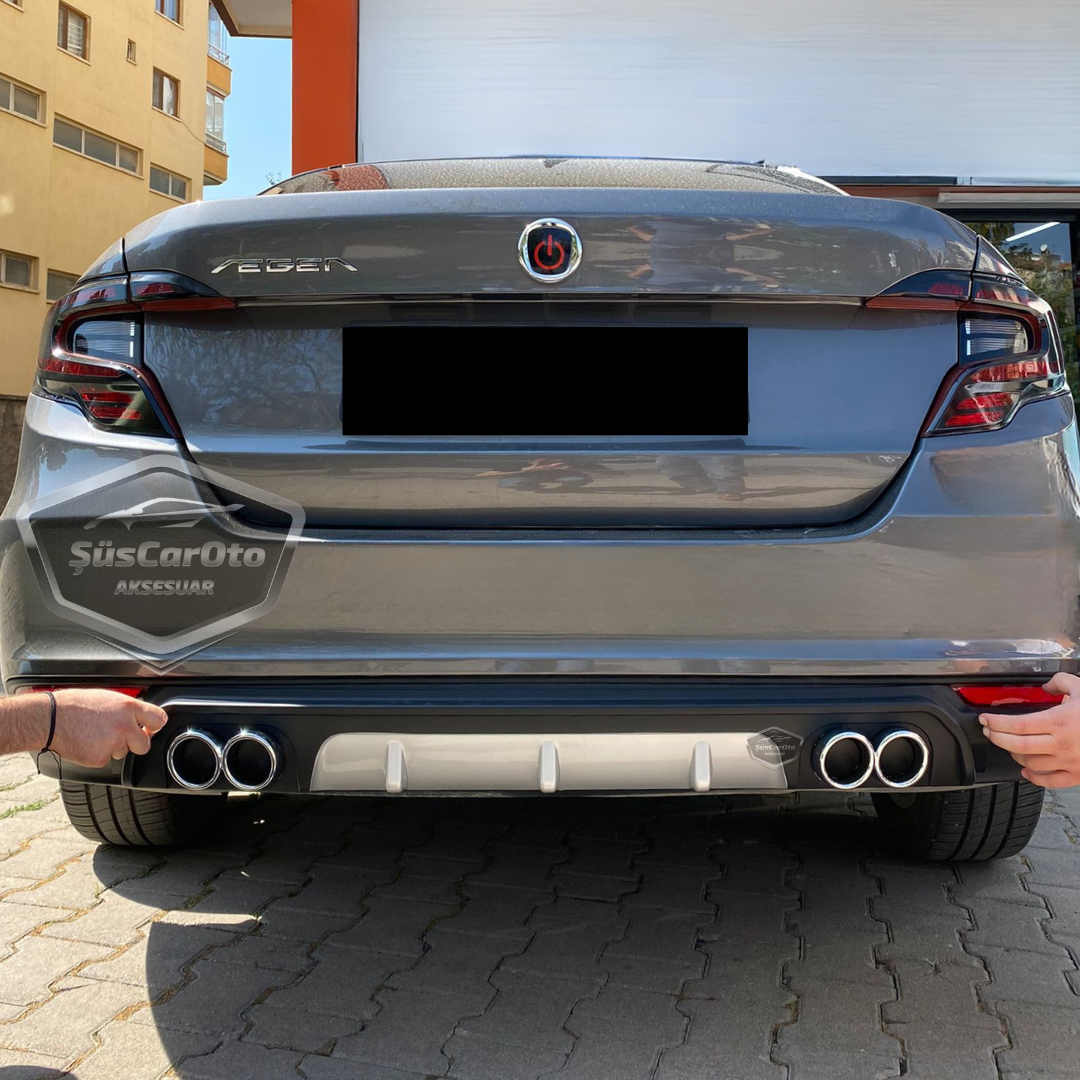 Fiat Egea Sedan 2015 en adelante Difusor Trasero Negro Específico para Vehículo con 4 Salidas de Escape Cromadas Extensión de Parachoques Trasero Importado de 1ª Calidad
