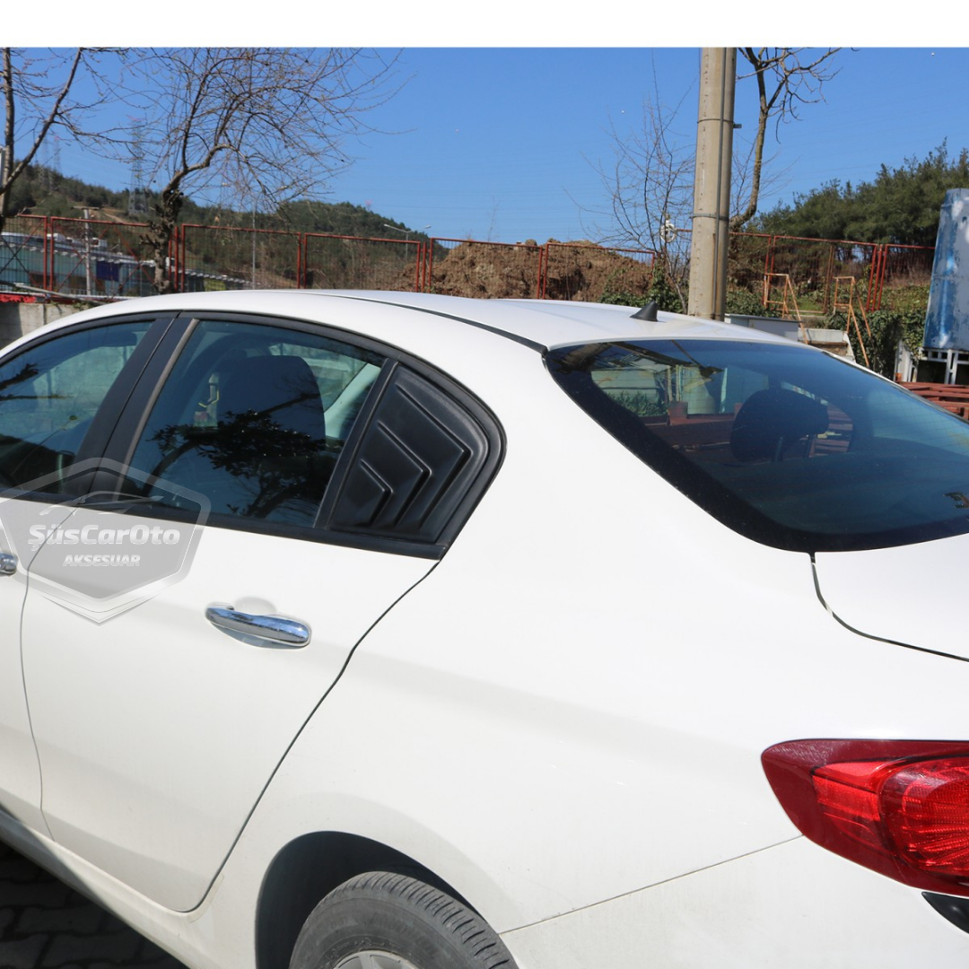 Fiat Egea Sedan 2015 en adelante, rejilla de ventana de mariposa, visera de ventana de mariposa, ventilación, par derecho e izquierdo, negro brillante NKT670