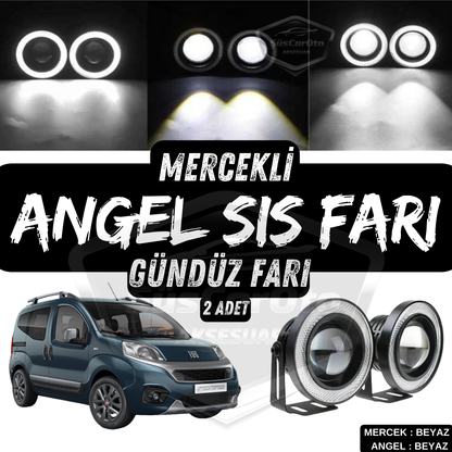 Faro antiniebla universal Fiat Fiorino 2008-2023 compatible con lentes Angel, impermeable, de metal, 76 mm, con anillo blanco, luz diurna Angel Eyes, 2 unidades
