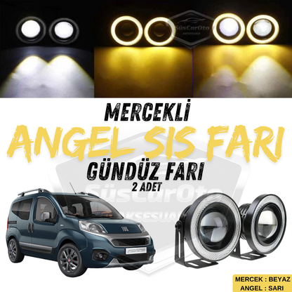 Faro Antiniebla Universal Angel Eyes Metálico Impermeable de 76 mm con Lente Amarilla y Ojos de Ángel para Fiat Fiorino 2008-2023 (2 Unidades)