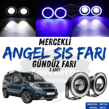Fiat Fiorino 2008-2023 Faro antiniebla universal con lente Angel Eyes de metal impermeable 76 mm con anillo azul, luz diurna Angel Eyes, 2 unidades