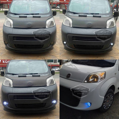 Faros antiniebla universales con proyector tipo Angel Eyes, compatibles con Fiat Fiorino 2008-2023, metálicos, impermeables, de 76 mm con aro naranja, para luz diurna (2 unidades).