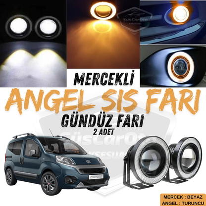 Faros antiniebla universales con proyector tipo Angel Eyes, compatibles con Fiat Fiorino 2008-2023, metálicos, impermeables, de 76 mm con aro naranja, para luz diurna (2 unidades).