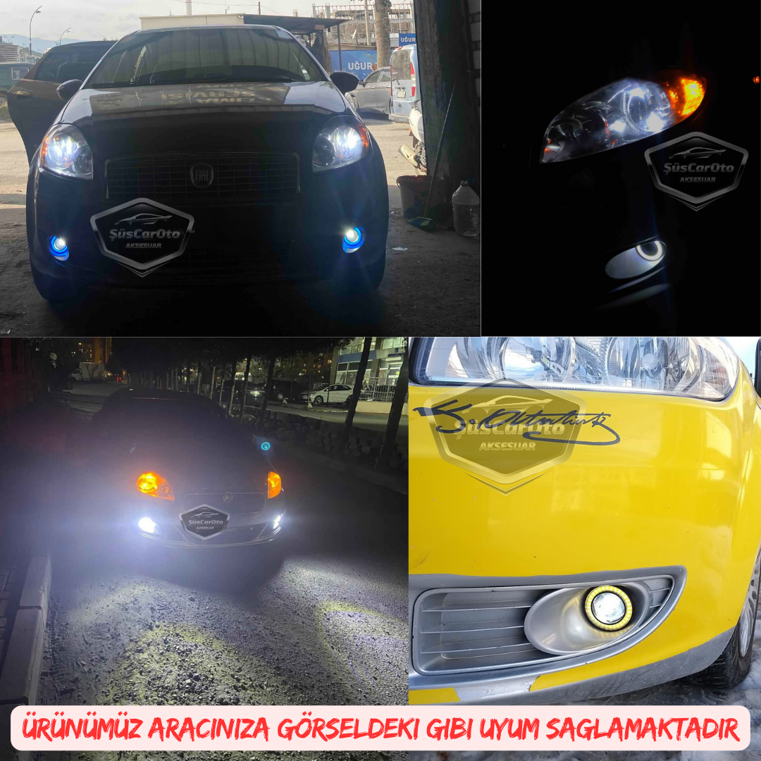 Fiat Linea 2007-2018 - Faros antiniebla universales tipo proyector Angel Eye de metal impermeables de 76 mm con aro blanco y luz diurna LED Angel Eyes (2 unidades)
