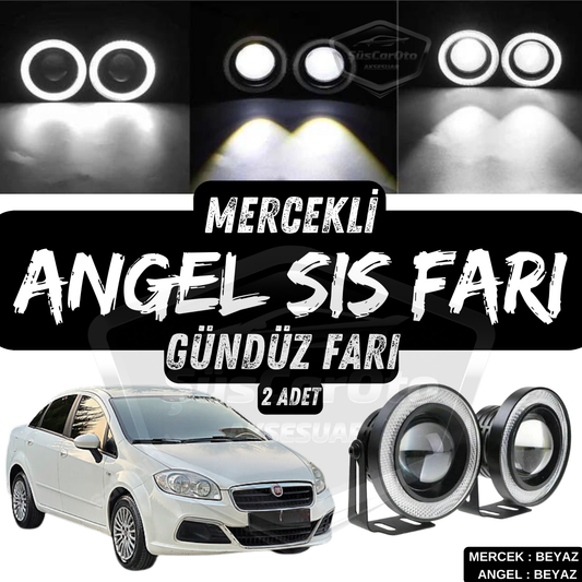 Fiat Linea 2007-2018 - Faros antiniebla universales tipo proyector Angel Eye de metal impermeables de 76 mm con aro blanco y luz diurna LED Angel Eyes (2 unidades)