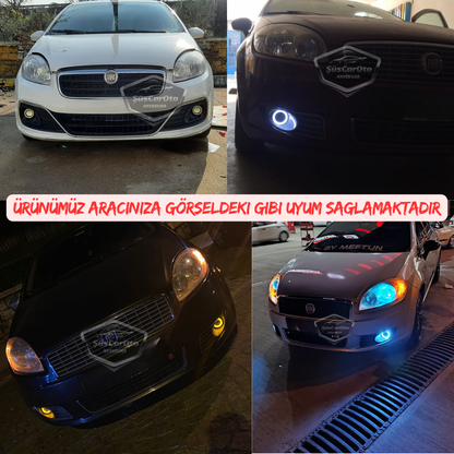 Antiniebla universal Angel Eyes de 76 mm con lente compatible con Fiat Linea 2007-2018, resistente al agua, con anillo azul, luz diurna, 2 unidades