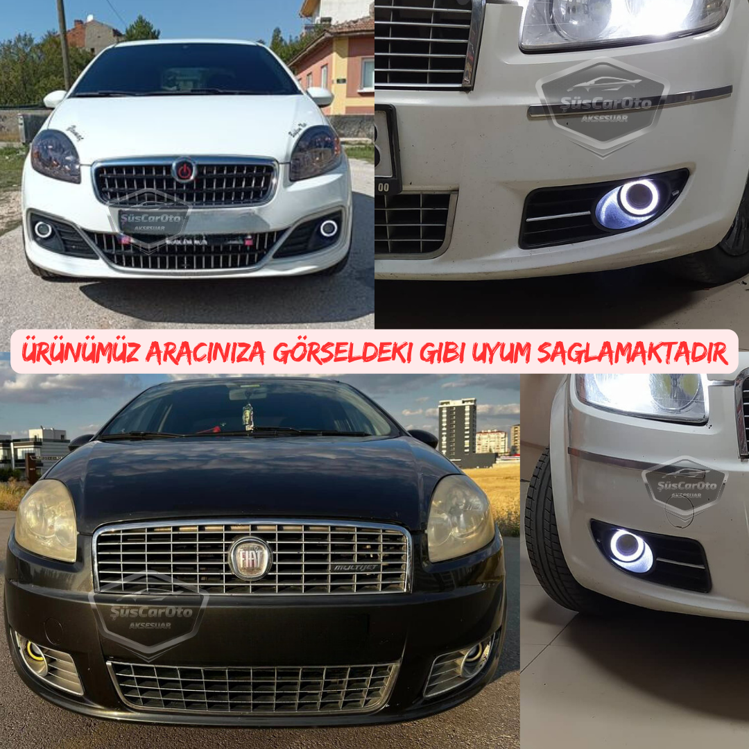 Faros antiniebla universales Angel Eye con proyector de lente, metálicos, impermeables, de 76 mm, con anillo amarillo, luz diurna, compatibles con Fiat Linea 2007-2018, 2 unidades