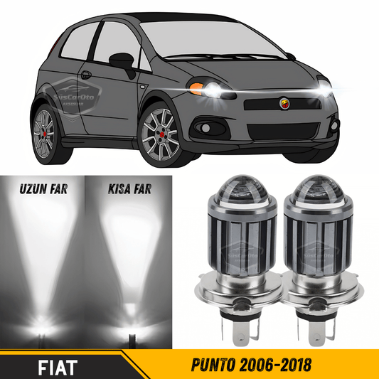 Fiat Punto 2006-2018 Uyumlu Mercekli Far Ampulü Led Xenon Beyaz Renk Far Şimşek Etkili CSP Led Lamba Uzun Kısa 2 Adet Takım