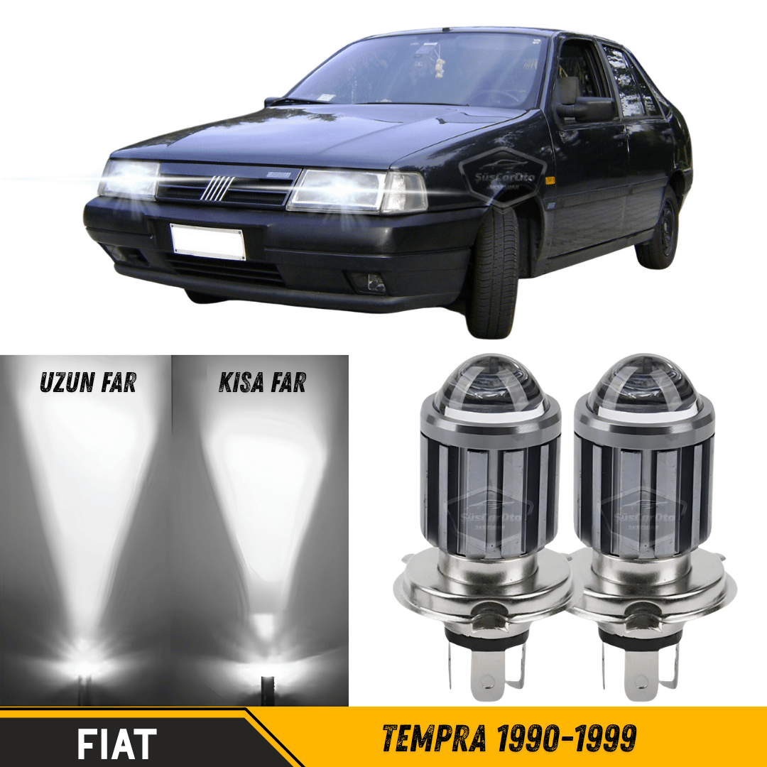 Fiat Tempra 1990-1999 Uyumlu Mercekli Far Ampulü Led Xenon Beyaz Renk Far Şimşek Etkili CSP Led Lamba Uzun Kısa 2 Adet Takım