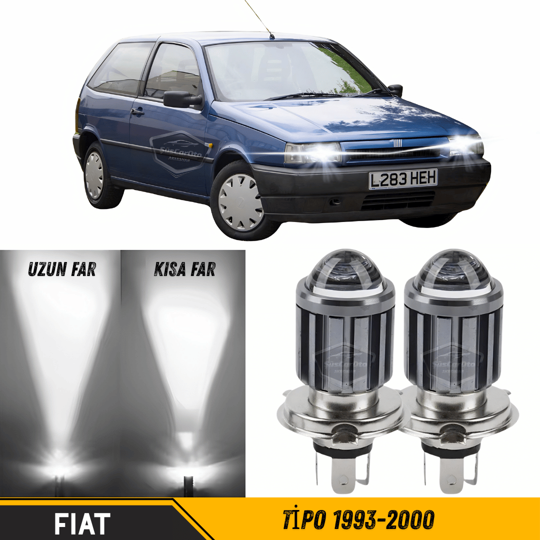 Fiat Tipo 1993-2000 Uyumlu Mercekli Far Ampulü Led Xenon Beyaz Renk Far Şimşek Etkili CSP Led Lamba Uzun Kısa 2 Adet Takım