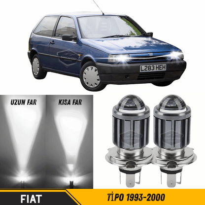 Fiat Tipo 1993-2000 Uyumlu Mercekli Far Ampulü Led Xenon Beyaz Renk Far Şimşek Etkili CSP Led Lamba Uzun Kısa 2 Adet Takım