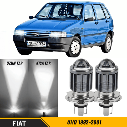 Fiat Uno 1992-2001 Uyumlu Mercekli Far Ampulü Led Xenon Beyaz Renk Far Şimşek Etkili CSP Led Lamba Uzun Kısa 2 Adet Takım