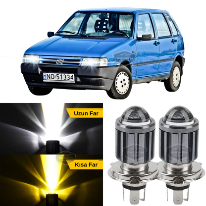Fiat Uno 1992-2001 compatible, bombillas de faro con lente LED xenón, doble color amarillo-blanco, efecto estroboscópico, lámparas LED CSP para luces largas y cortas, 2 unidades por juego.