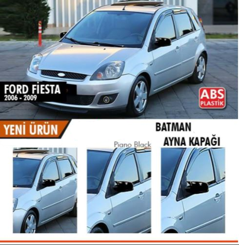Ford Fiesta 2006-2008 Tapa de espejo de murciélago Batman Negro Piano Plástico ABS