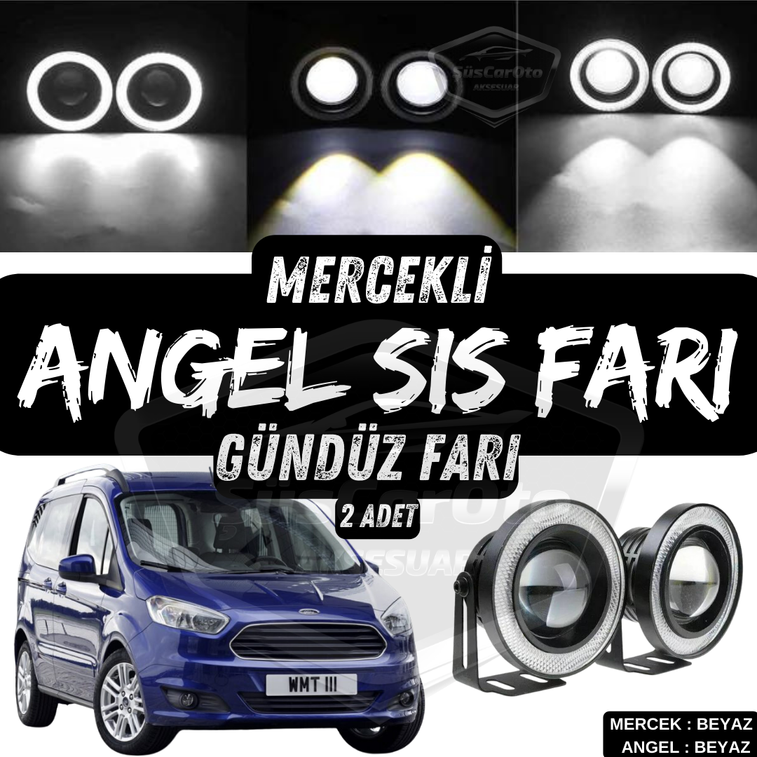 Faros antiniebla universales de lente de ángel compatibles con Ford Courier 2014-2023, de metal, impermeables, 76 mm, con anillo blanco, luces diurnas Angel Eyes, 2 unidades
