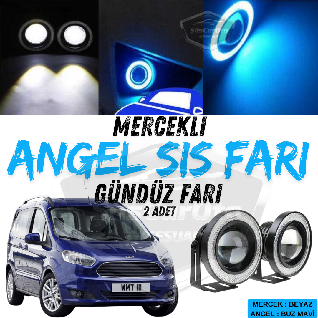 Ford Courier 2014-2023 Compatible con faros antiniebla universales con lente Angel de metal impermeable de 76 mm con aro azul hielo, luces diurnas, Angel Eyes, 2 unidades