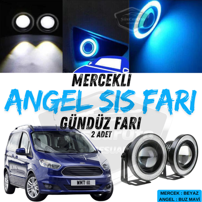Ford Courier 2014-2023 Compatible con faros antiniebla universales con lente Angel de metal impermeable de 76 mm con aro azul hielo, luces diurnas, Angel Eyes, 2 unidades