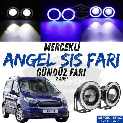 Ford Courier 2014-2023 Compatible Universal Lente Proyector Antiniebla Ojos de Ángel Impermeable Metálico 76 mm con Anillo Azul Luces Diurnas Ojos de Ángel 2 Unidades