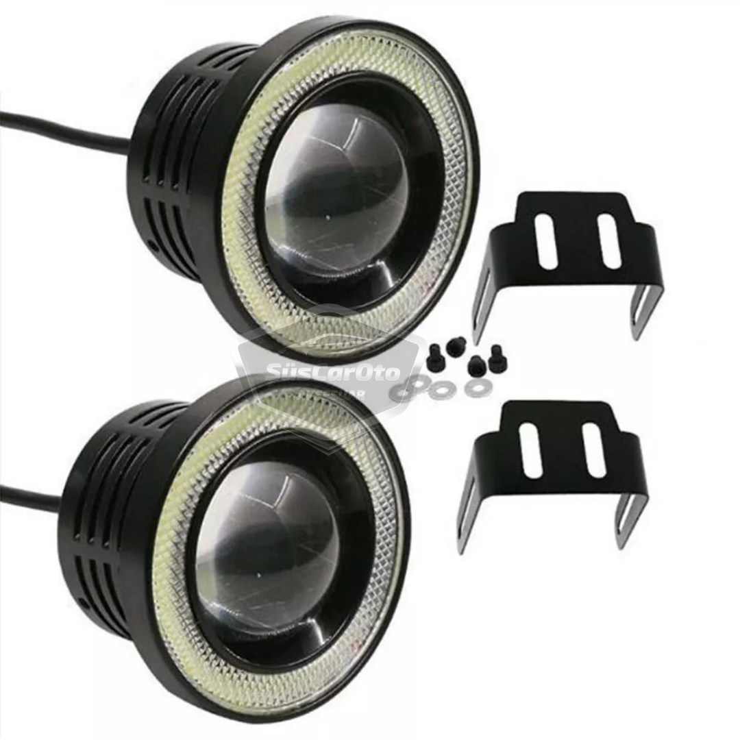 Ford Courier 2014-2023 Universal Lentes Angel Faros Antiniebla Metálicos Impermeables 76 mm con Anillo Amarillo Luz Diurna Angel Eyes 2 Piezas