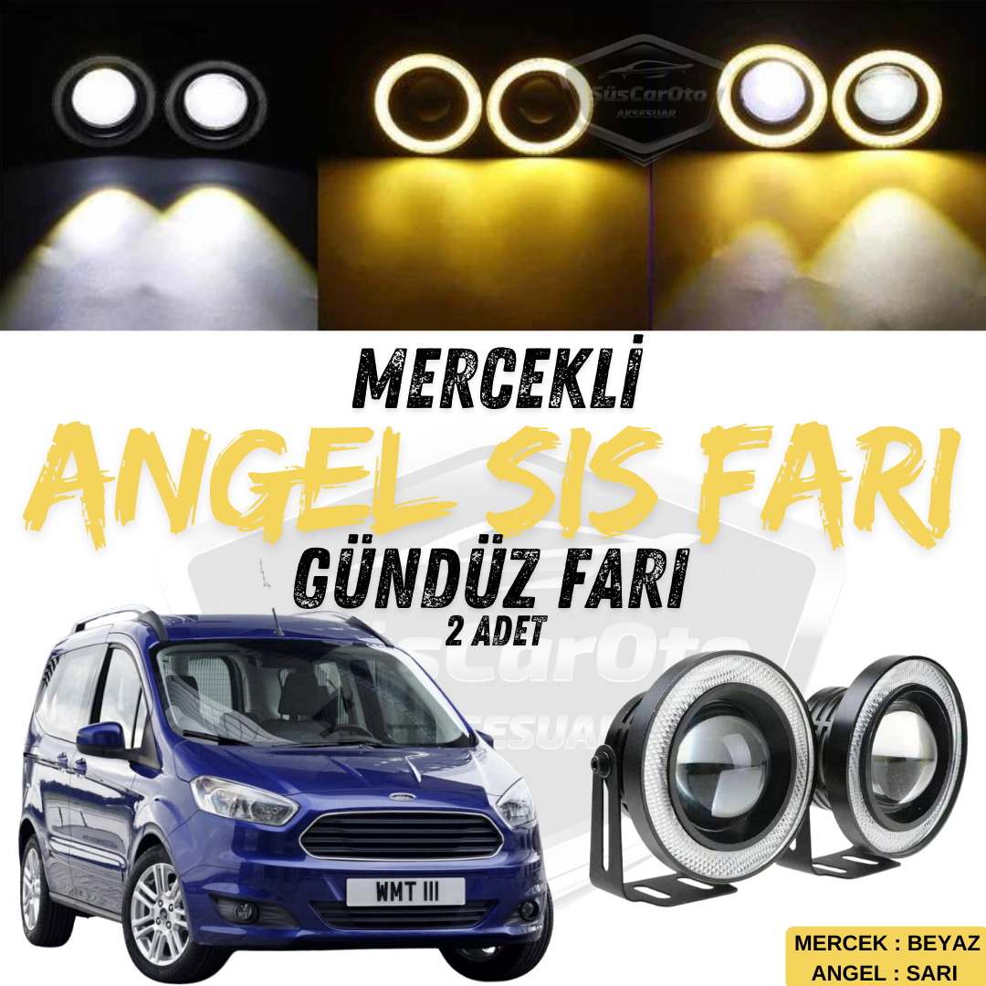 Ford Courier 2014-2023 Universal Lentes Angel Faros Antiniebla Metálicos Impermeables 76 mm con Anillo Amarillo Luz Diurna Angel Eyes 2 Piezas