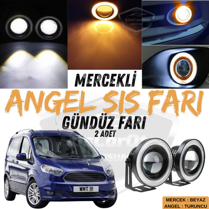 Ford Courier 2014-2023 Compatible Universal Lupa Angel Faro Antiniebla Metal Impermeable 76 mm Anillo Naranja Luz Diurna Angel Eyes 2 Piezas