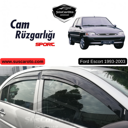 Juego de deflectores de ventana Mugen para Ford Escort 1993-2003, color negro piano, 4 unidades, importado