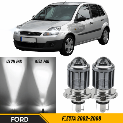 Ford Fiesta 2002-2008 Uyumlu Mercekli Far Ampulü Led Xenon Beyaz Renk Far Şimşek Etkili CSP Led Lamba Uzun Kısa 2 Adet Takım