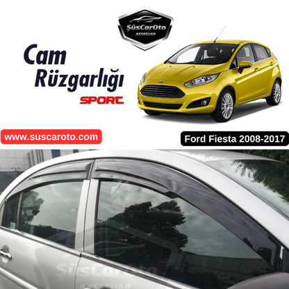 Set de deflectores de viento para ventanillas Mugen para Ford Fiesta 2008-2017 (4 piezas), color negro brillante, importado
