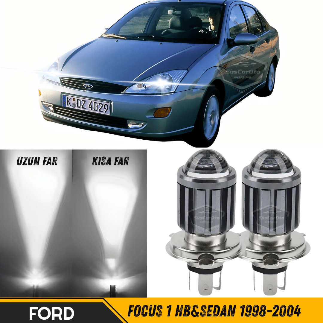Ford Focus 1 Hb&Sedan 1998-2004 Uyumlu Mercekli Far Ampulü Led Xenon Beyaz Renk Far Şimşek Etkili CSP Led Lamba Uzun Kısa 2 Adet Takım