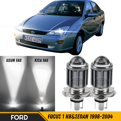 Ford Focus 1 Hb&Sedan 1998-2004 Uyumlu Mercekli Far Ampulü Led Xenon Beyaz Renk Far Şimşek Etkili CSP Led Lamba Uzun Kısa 2 Adet Takım