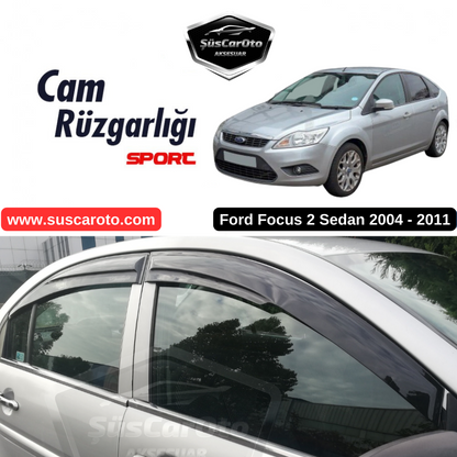 Juego de deflectores de viento para ventanillas Ford Focus 2 - 2.5 Sedán 2004-2011 Mugen Piano Black, 4 unidades, importado