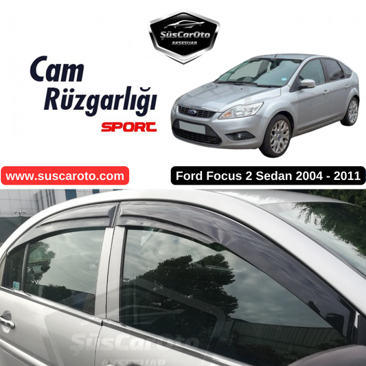 Juego de deflectores de viento para ventanillas Ford Focus 2 - 2.5 Sedán 2004-2011 Mugen Piano Black, 4 unidades, importado