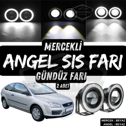 Ford Focus 2 2004-2008 compatible con faros antiniebla Angel Eyes universales con lente, metal, resistente al agua, 76 mm, anillo blanco, luces diurnas Angel Eyes, 2 unidades