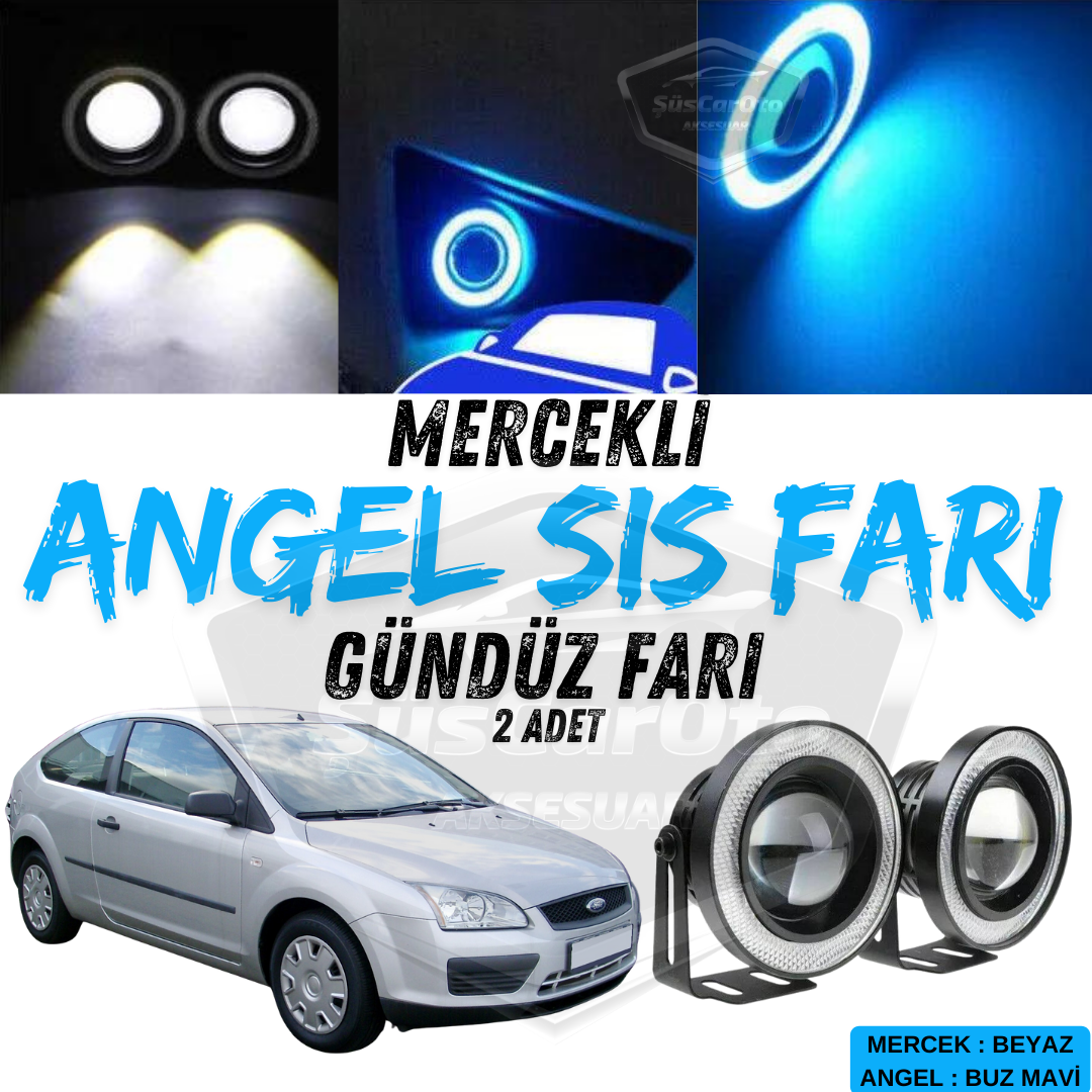 Ford Focus 2 2004-2008 compatible faros antiniebla universales Angel Eye con lente de metal impermeable de 76 mm, anillo azul hielo, luz diurna, Angel Eyes, 2 unidades