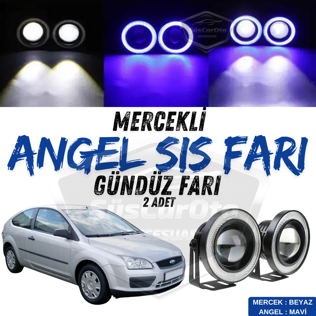 Ford Focus 2 2004-2008 compatible faros antiniebla universales Angel Eyes con lente de metal impermeable 76 mm halo azul luz diurna Angel Eyes 2 unidades