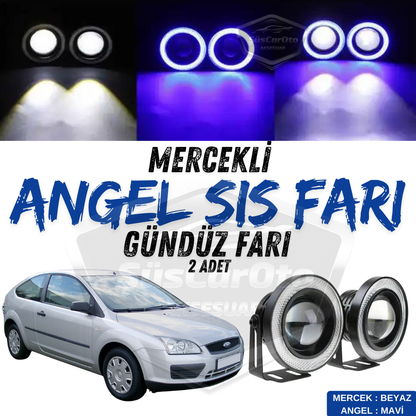 Ford Focus 2 2004-2008 compatible faros antiniebla universales Angel Eyes con lente de metal impermeable 76 mm halo azul luz diurna Angel Eyes 2 unidades