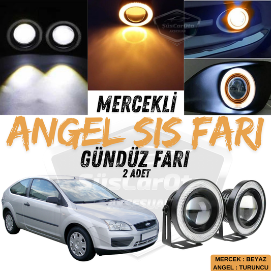 Ford Focus 2 2004-2008 compatible faros antiniebla universales con lente Angel, impermeables de metal de 76 mm con aro naranja, luces diurnas Angel Eyes, 2 unidades