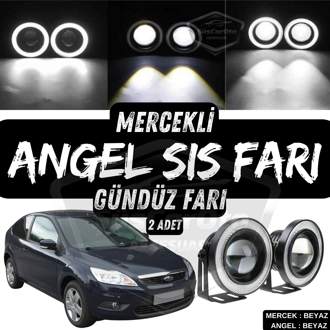 Ford Focus 2.5 2009-2011 Luz antiniebla Angel universal con lente, metal, impermeable, 76 mm, halo blanco, luz diurna, Angel Eyes, 2 unidades