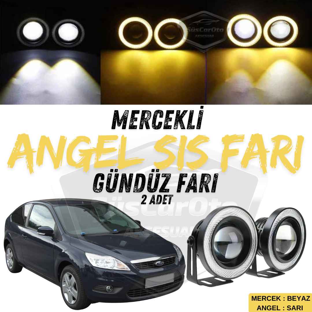 Ford Focus 2.5 2009-2011 Compatible Faro antiniebla universal con lente ojo de ángel de metal impermeable de 76 mm con aro amarillo Luces diurnas Angel Eyes 2 piezas