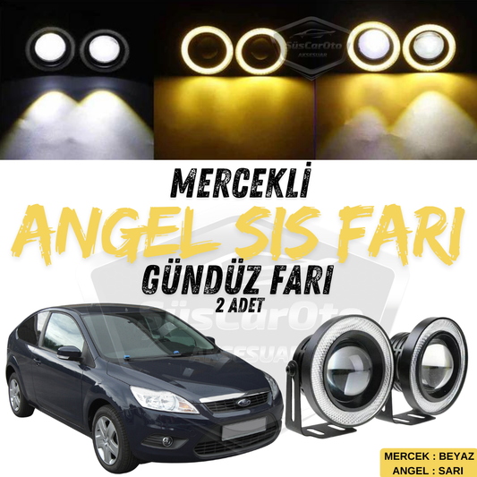 Ford Focus 2.5 2009-2011 Compatible Faro antiniebla universal con lente ojo de ángel de metal impermeable de 76 mm con aro amarillo Luces diurnas Angel Eyes 2 piezas