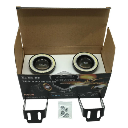 Faros Antiniebla Universales Angel Eye para Ford Focus 2.5 2009-2011, Lente Metálica Impermeable de 76 mm con Anillo Naranja, Luces Diurnas Angel Eyes, 2 Unidades