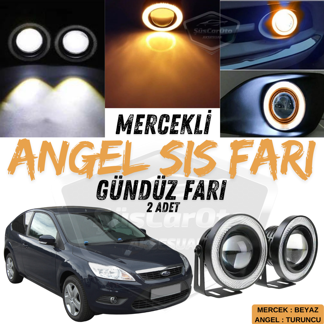 Faros Antiniebla Universales Angel Eye para Ford Focus 2.5 2009-2011, Lente Metálica Impermeable de 76 mm con Anillo Naranja, Luces Diurnas Angel Eyes, 2 Unidades