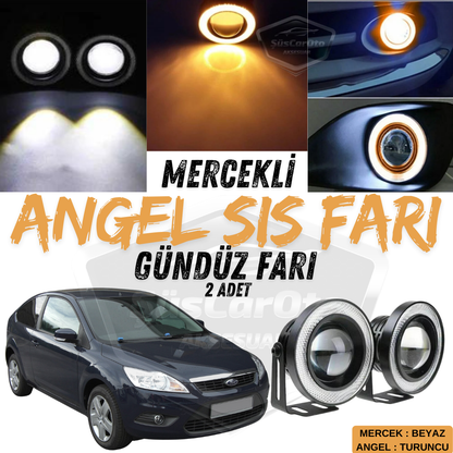 Faros Antiniebla Universales Angel Eye para Ford Focus 2.5 2009-2011, Lente Metálica Impermeable de 76 mm con Anillo Naranja, Luces Diurnas Angel Eyes, 2 Unidades