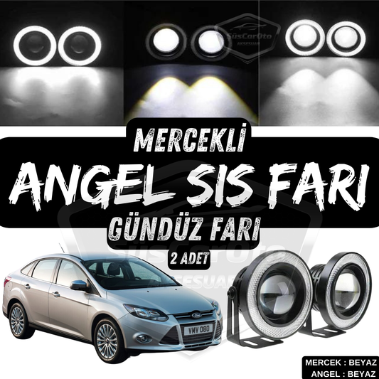 2 faros antiniebla universales Angel Eye con lente de 76 mm de metal impermeable y anillo blanco de luz diurna, compatibles con Ford Focus 3 2011-2014.