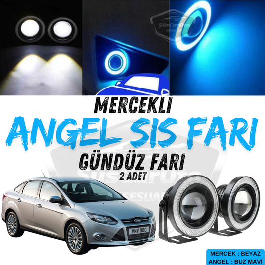 Ford Focus 3 2011-2014 Faros antiniebla universales tipo proyector Angel Eyes de 76 mm, resistentes al agua, con luz diurna halo azul hielo, 2 unidades