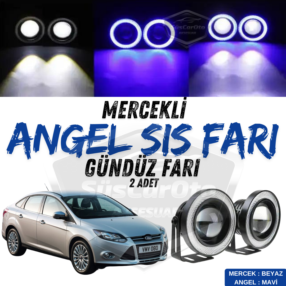 Faros antiniebla universales de 76 mm con proyector de ojos de ángel, luz diurna con anillo azul, metal impermeable, 2 unidades, compatibles con Ford Focus 3 2011-2014