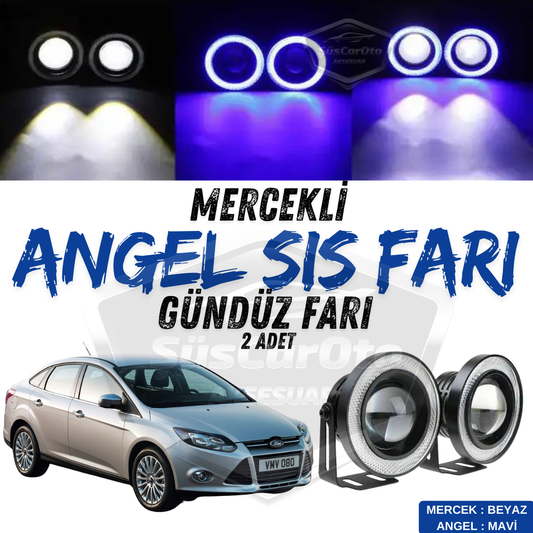 Faros antiniebla universales de 76 mm con proyector de ojos de ángel, luz diurna con anillo azul, metal impermeable, 2 unidades, compatibles con Ford Focus 3 2011-2014