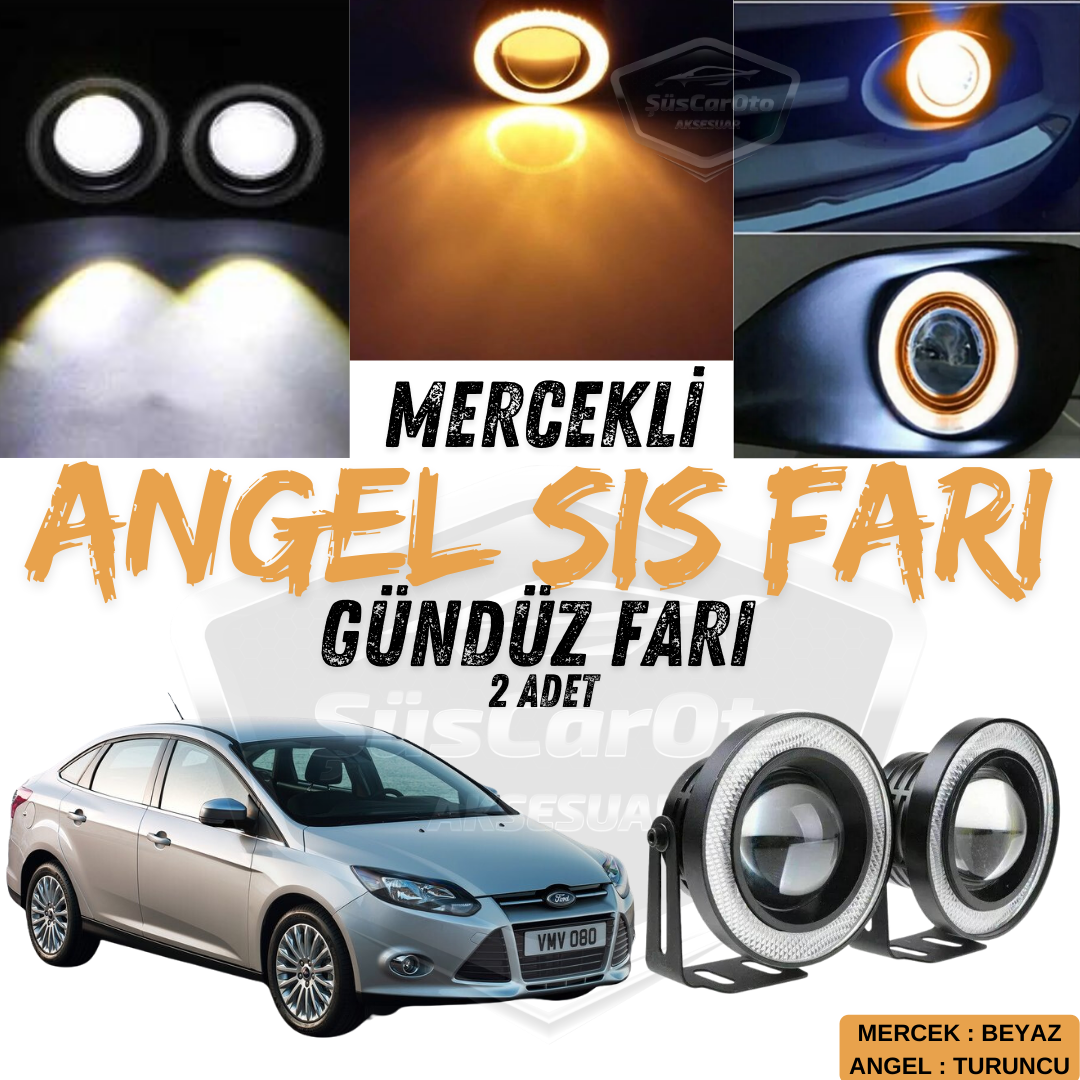 Ford Focus 3 2011-2014 Faros antiniebla universales Angel Eye con lente, impermeables, metálicos, 76 mm, halo naranja, 2 unidades