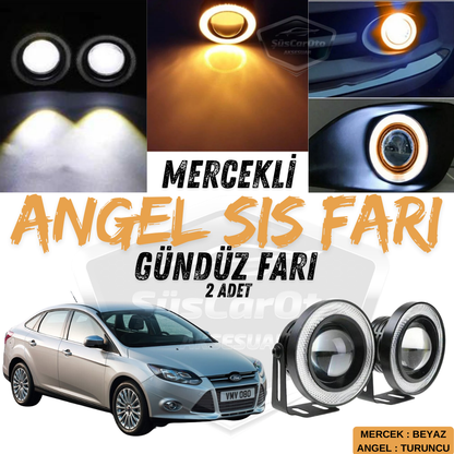 Ford Focus 3 2011-2014 Faros antiniebla universales Angel Eye con lente, impermeables, metálicos, 76 mm, halo naranja, 2 unidades